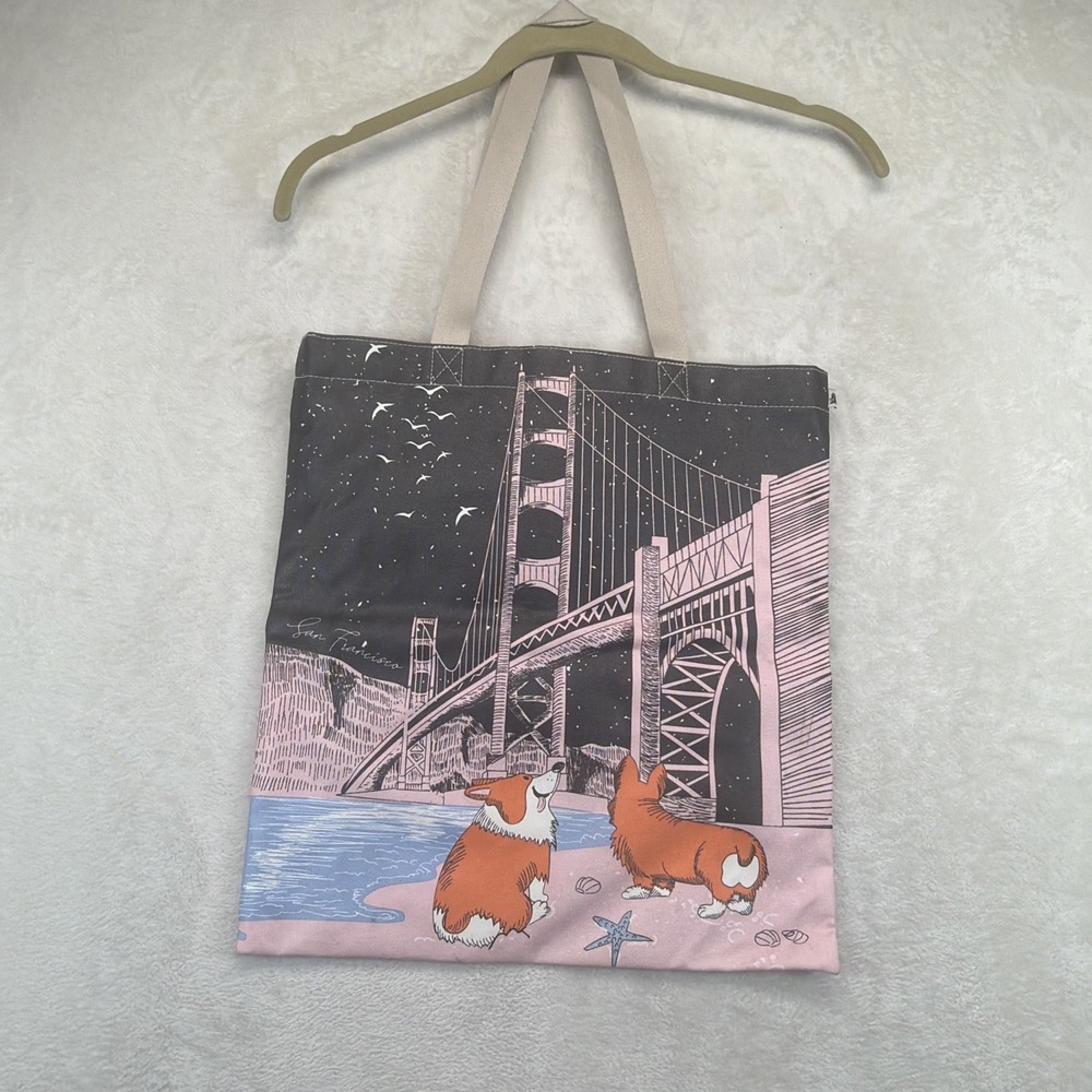 Chalo San Francisco Corgi Tote Bag Golden Gate Bridge Dog Print Shoulder Travel